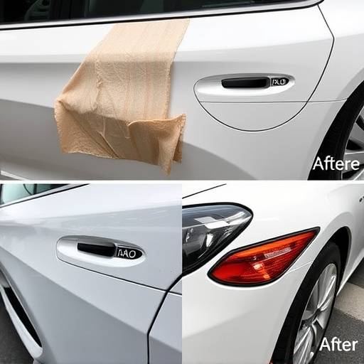 Before-and-after shot of a dent repair, showcasing the seamless restoration of the vehicle's body.