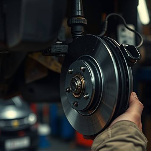 Close-up of a mechanic replacing brake pads on a car