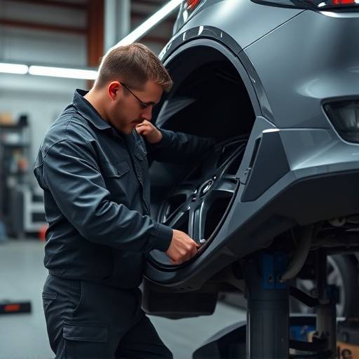 Mechanic balancing a car tire