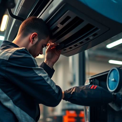 Mechanic working on a car's AC system