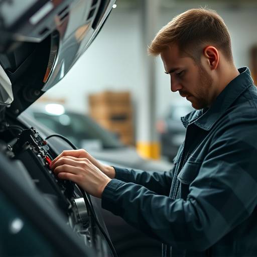 Mechanic working on car electrical system