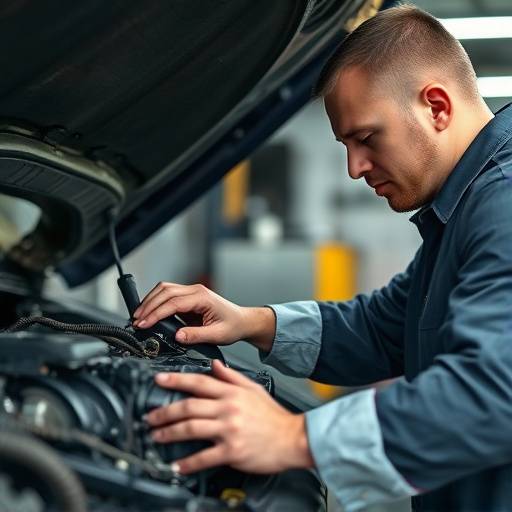 Technician carefully inspecting a transmission during a complex repair process.